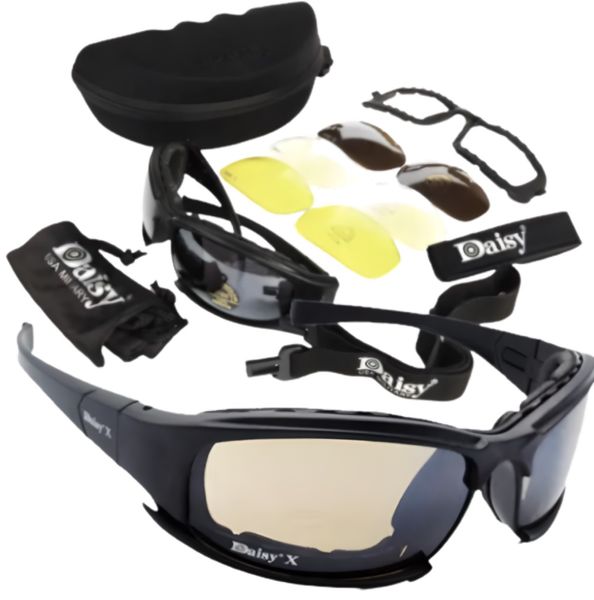 Тактичні захисні окуляри з поляризацією Daisy X7 Black (4 лінзи в комплекті) KL-1026 фото