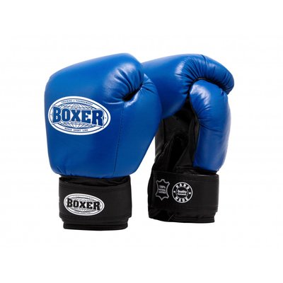 Рукавички боксерські BOXER 6 oz шкіра 0,8-1 мм сині 2023-04B фото