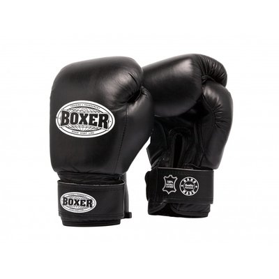 Рукавички боксерські BOXER 6 oz шкіра 0,8-1 мм чорні 2023-04BLK фото