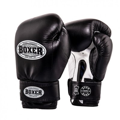 Рукавички боксерські BOXER 10 oz шкіра 0,8-1 мм чорні 2023-02BLK фото