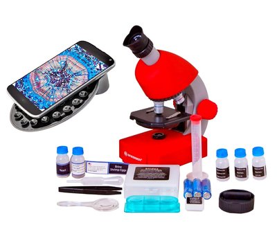 Мікроскоп Bresser Junior 40x-640x Red з набором для дослідів та адаптером для смартфона (8851300E8G000) 923031 фото