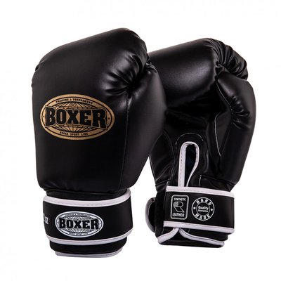 Рукавички боксерські BOXER "Еліт" 12 oz кожвініл 0,8 мм чорні 2022-03BLK фото