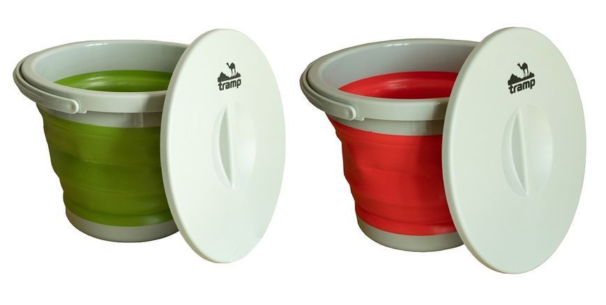 Відро TRAMP складане силіконове з кришкою 5л, Олива UTRC-127-olive фото